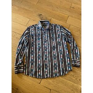 Wrangler Western Shirt Long Sleeve‎ Aztec Print Cowboy Rodeo Mens Size L